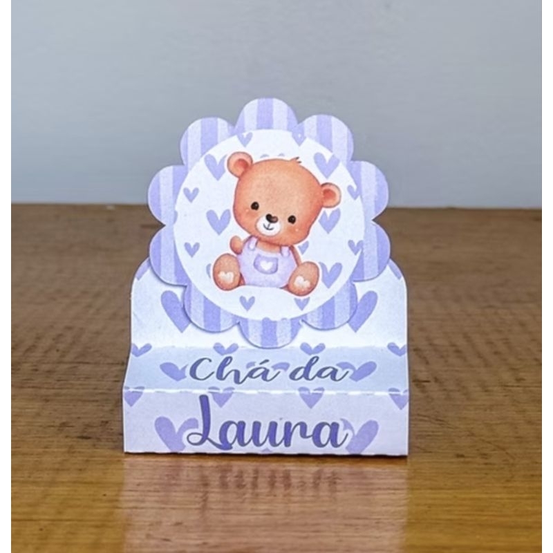 PEGUE E MONTE - Kit Porta Bis Duplo Personalizado Lembrancinhas Aniversário Festa Caixinhas Chá de Bebê Ursinha Lilás