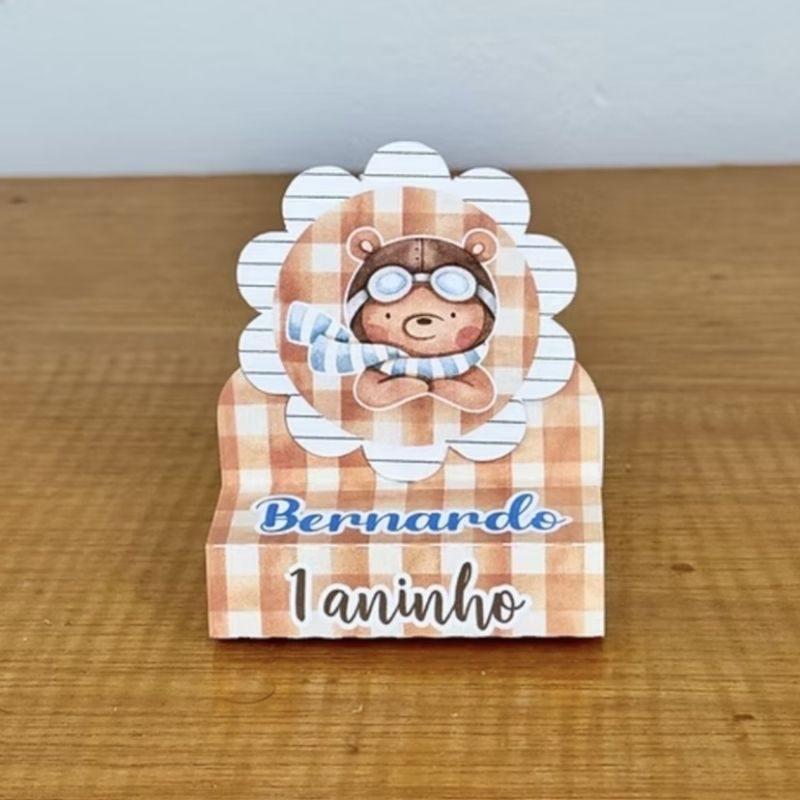 PEGUE E MONTE - Kit Porta Bis Duplo Personalizado Lembrancinhas Aniversário Festa Caixinhas Ursinho Aviador