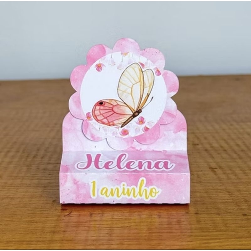 PEGUE E MONTE - Kit Porta Bis Duplo Personalizado Lembrancinhas Aniversário Festa Caixinhas Borboletas Rosa