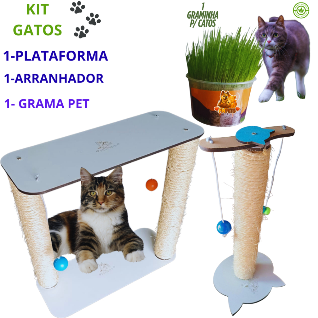 Arranhador Plataforma para Gatos Torre com Brinquedo Poste de Sisal  Diversão e Proteção para Móveis