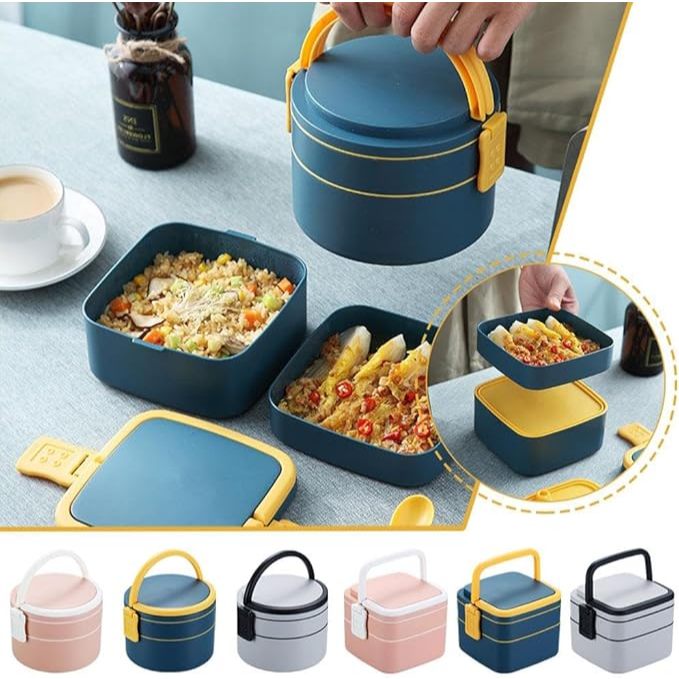 Marmita portátil de duas camadas anti-vazamento e compatível com micro-ondas função térmica