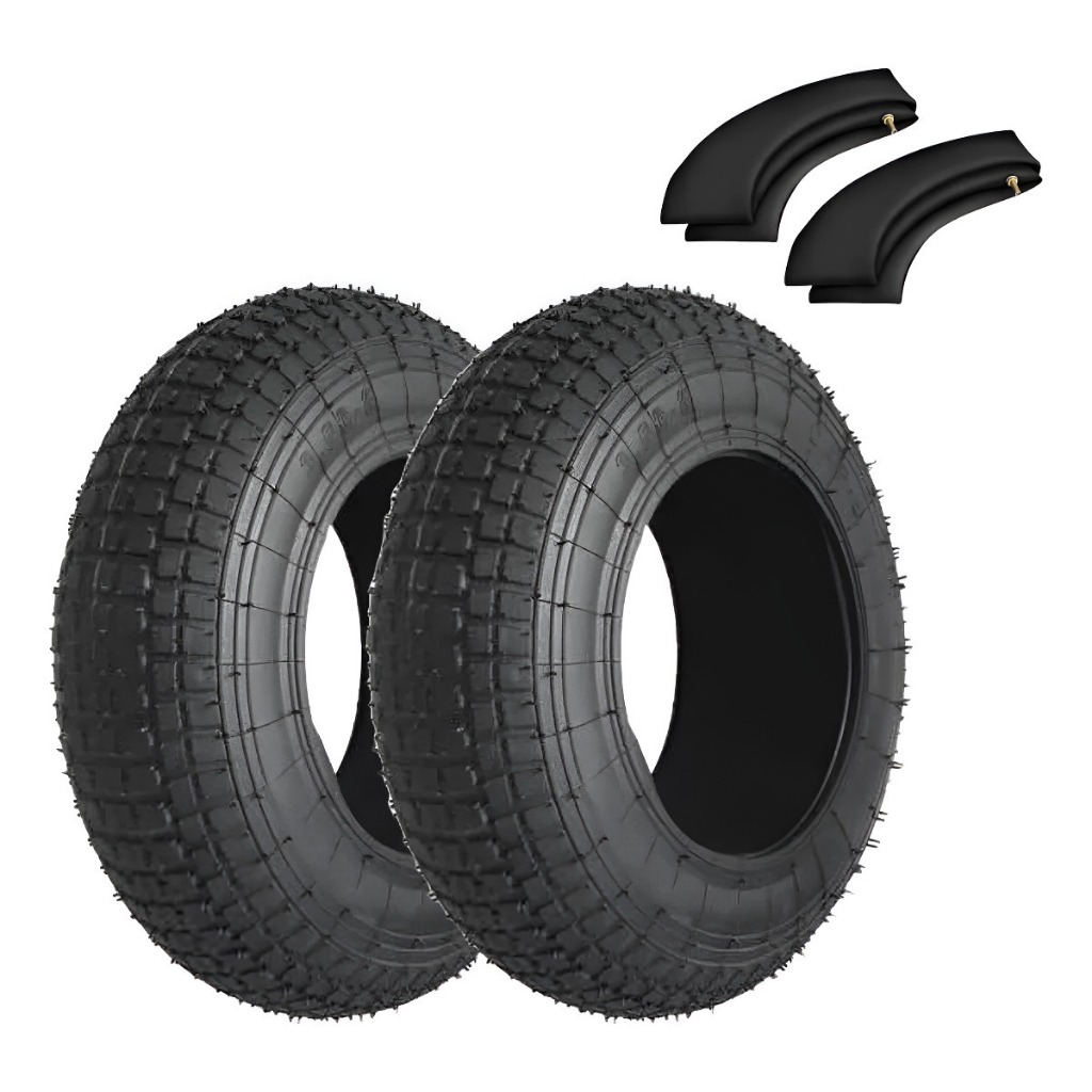 Par Pneu 3.50-8 Reforçado + Camara de Ar Uso Carrinho de Mão Obras Carriolas Mini Veiculos