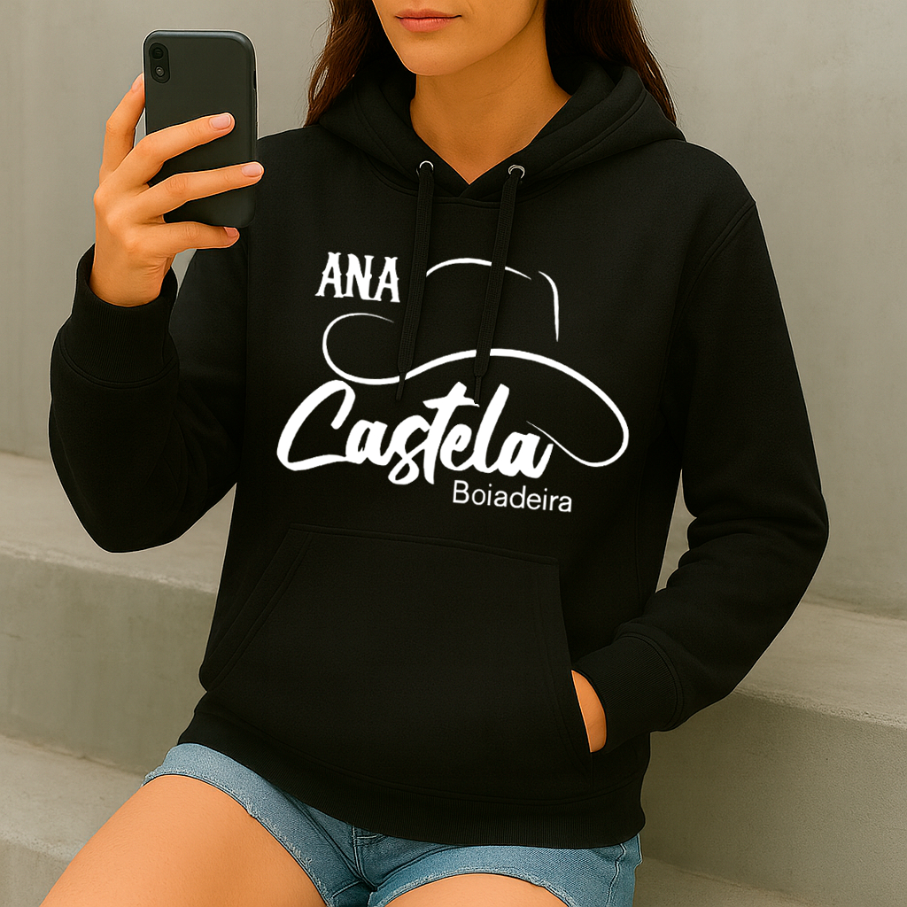 Moletom Feminino Canguru Estampado Ana Castela Algodão Flanelado Casual Inverno Confortável Quente