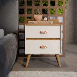 Mesa de Cabeceira Madero Retrô com Pés Palito e 2 Gavetas - Cores em Oferta na Shopee