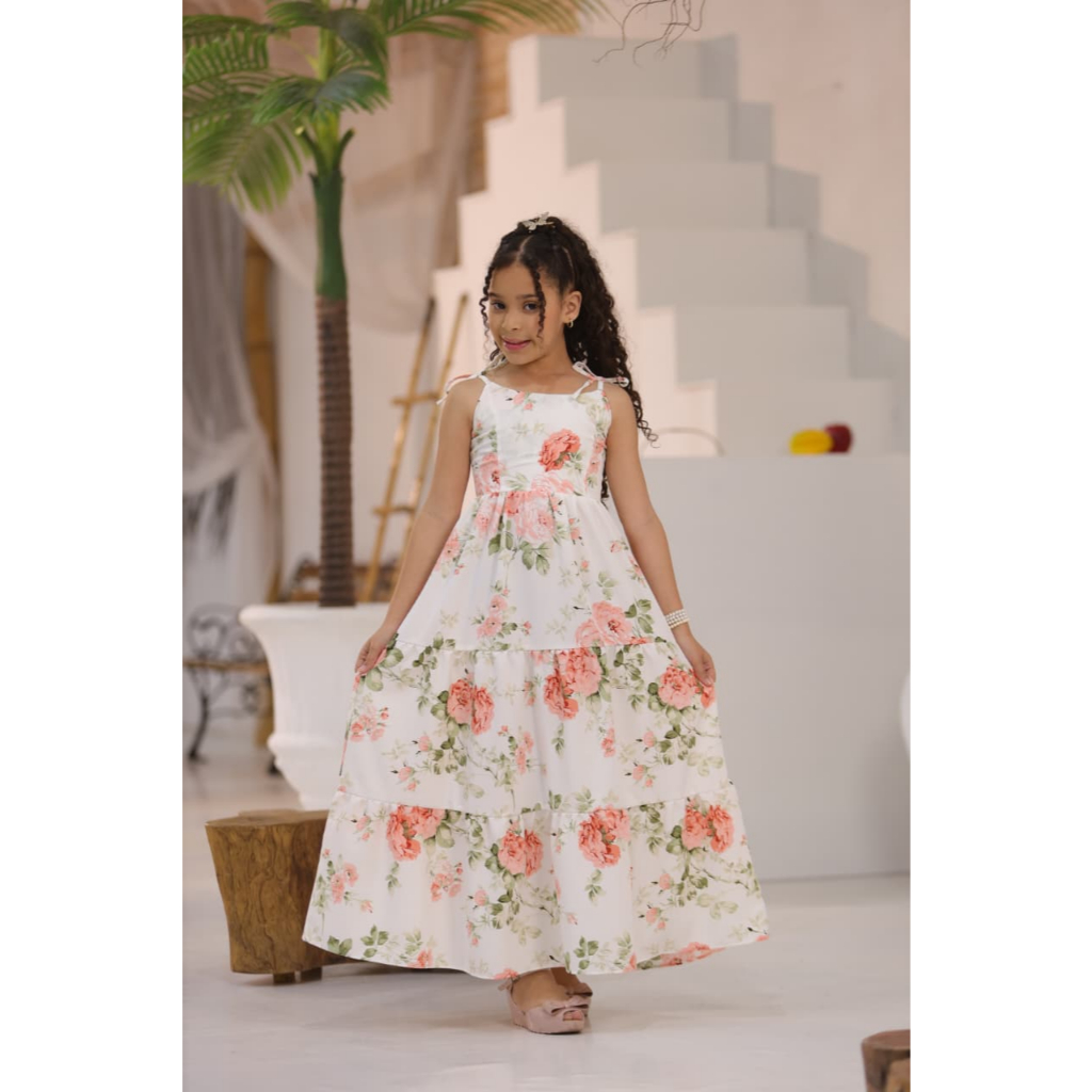 Vestido longo três Marias estampado florais menina moça chique