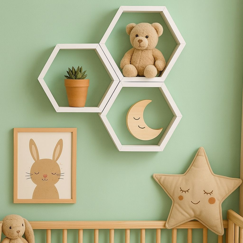 Nicho Colmeia Hexagonal 35x30x10cm Branco Para Decoração Mdf 3 pç Branco