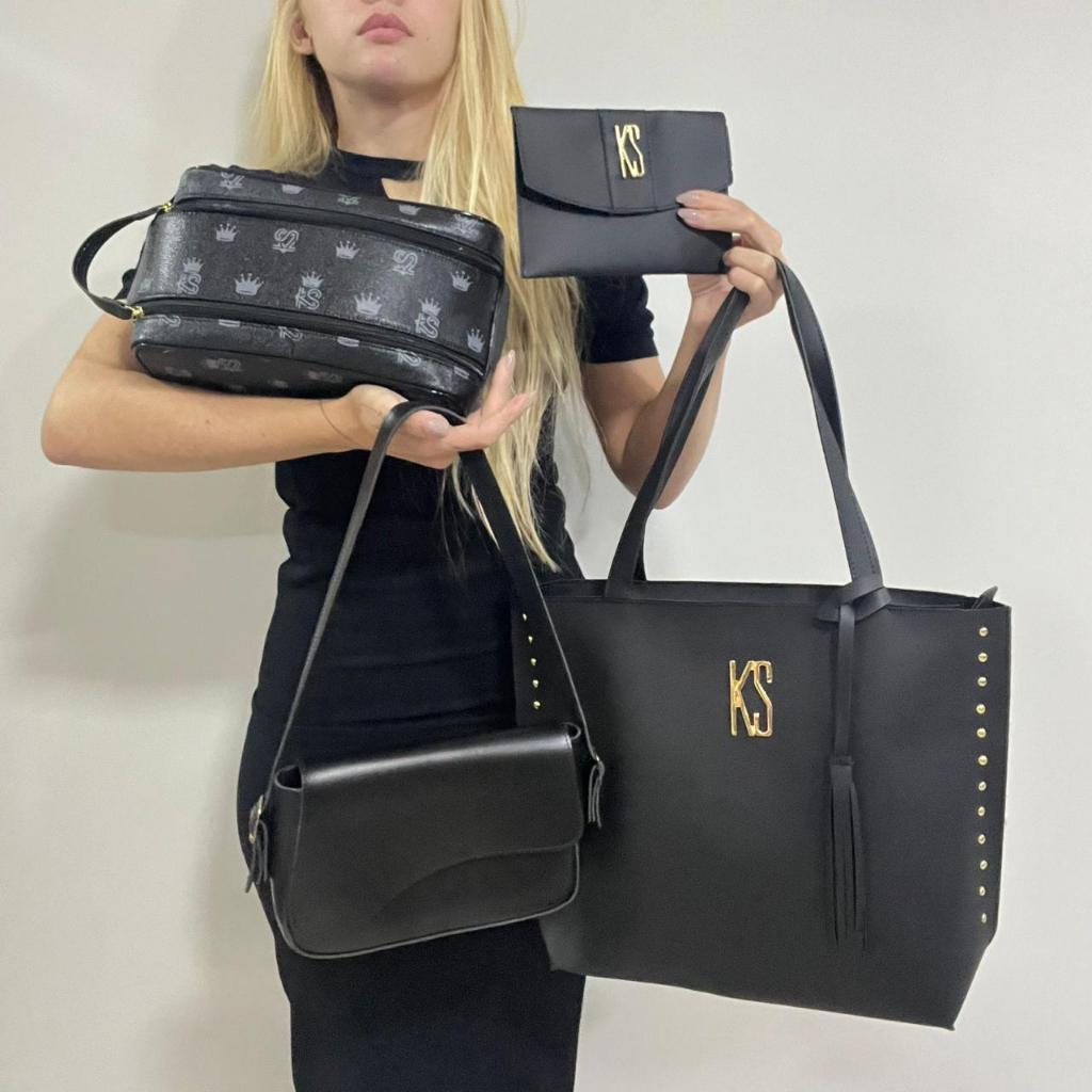 Bolsa Feminina Kit Bolsa Sacola Tote de Ombro + Necessaire Grande + Bolsa Baguete Fivela + Porta Documentos