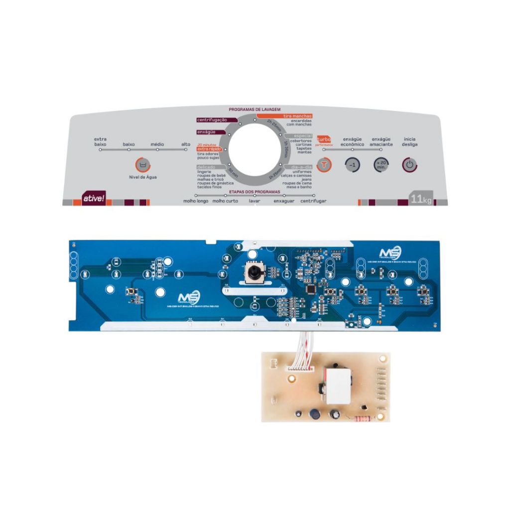Kit Placa Interface e Potência Compatível Lavadora Brastemp Ative 11kg BWL11 + Adesivo para 11kg Bivolt