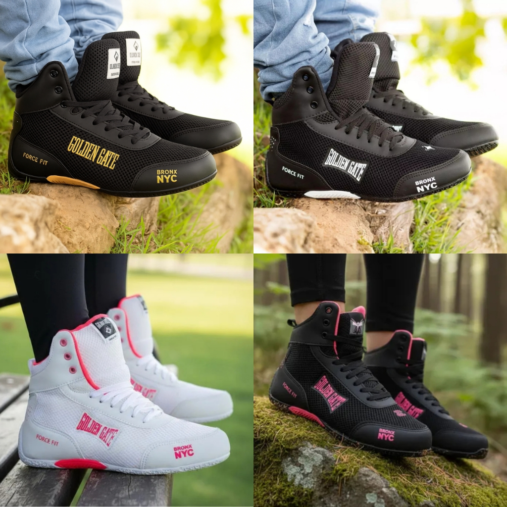 Tênis Botinha Fit Golden Gate Treino Boxe Luta Esporte Bege Preto Pink Branco Dourado Cano Alto