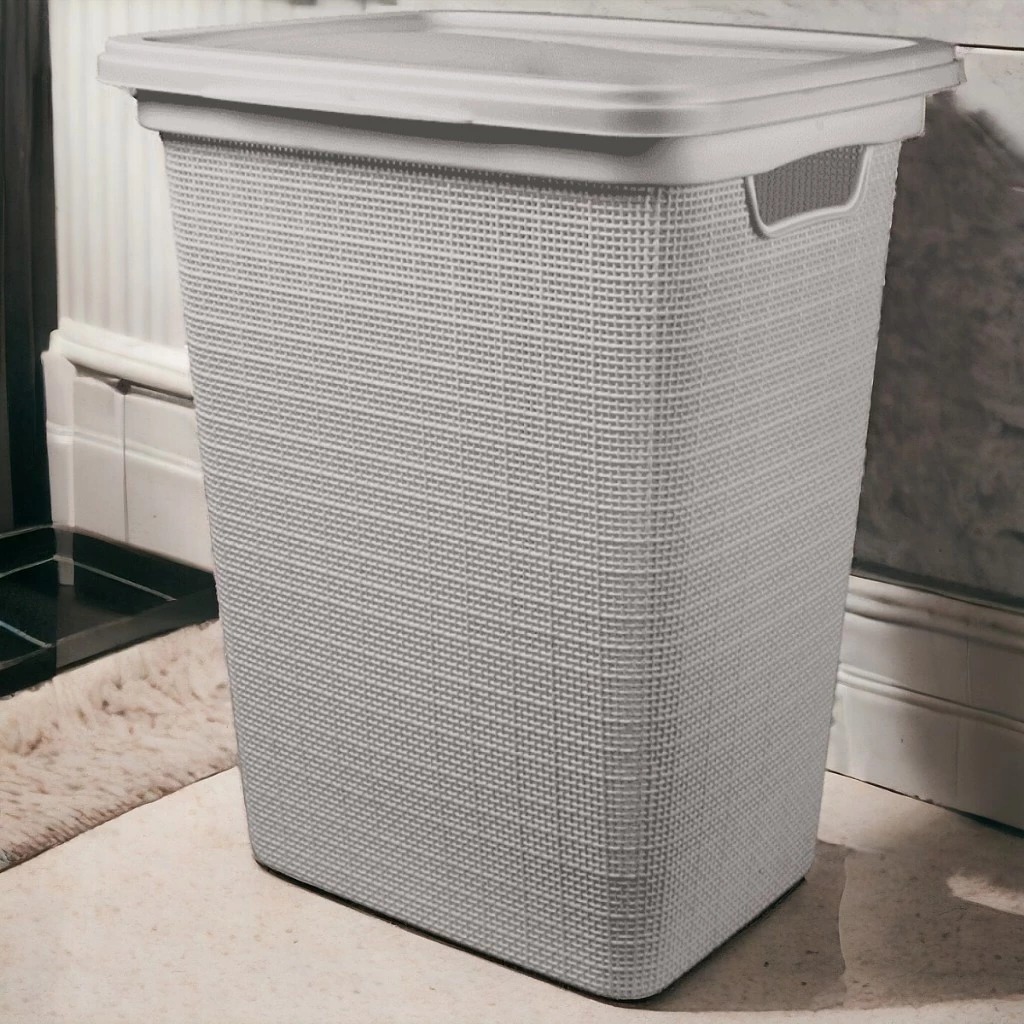 Cesto de Roupa Suja com Tampa Organizador de 45 Litros Branco Multiuso