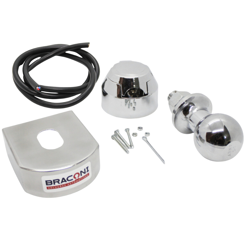 Kit Engate Capa 80mm Inox, Esfera ABNT 50mm Cromado, Tomada Fêmea 6 Polos ABS Cromado Com Fio