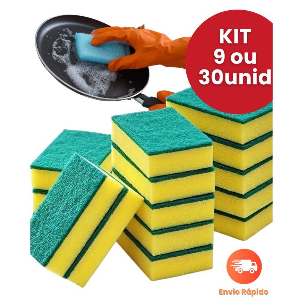 Kit 9 Ou 30 Und Esponja de Louça Dupla Face Bucha de Pia Multiuso Limpeza Pesada e Suave