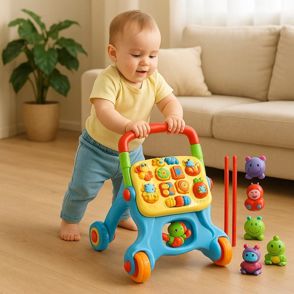 Andador Caminhar Criança Brinquedo Carrinho Empurrador Apoio Bebê Musical 1 Em 4 Didático Mesa