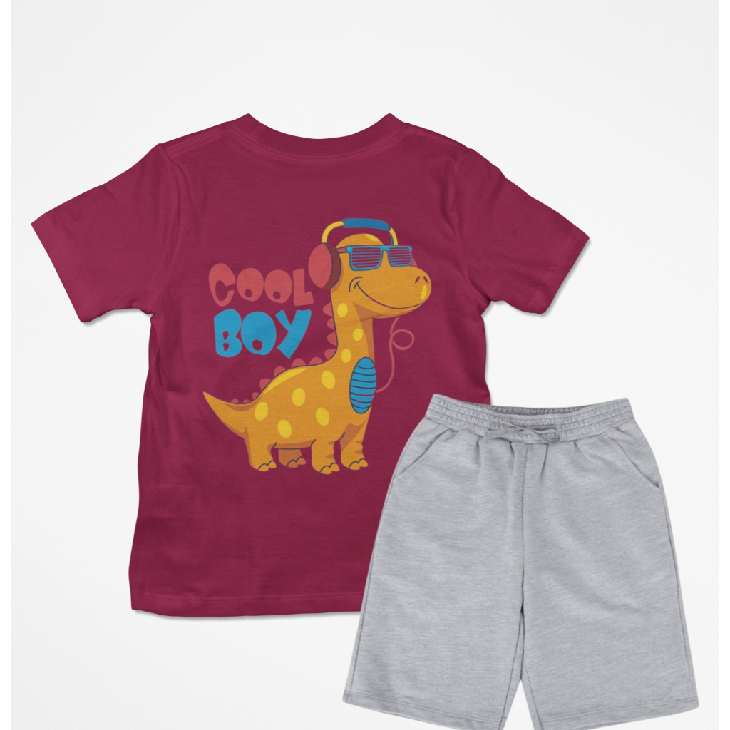 Conjunto Masculino Infantil Camiseta 100% Algodão Dinossauro Bermuda Moletinho Alta Qualidade Menino