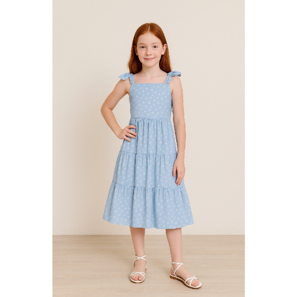 Vestido Infantil e Juvenil Longo 3 Marias Estampado Moda Evangélica Infantil e Juvenil para Meninas e Adolescentes Crepi