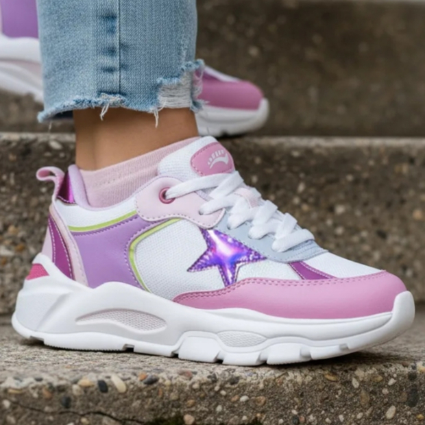 Tênis Infantil Ortopasso Wave Menina Estrela Reflexivo Fashion Conforto Moda Cadarço Blogueira em Oferta na Shopee
