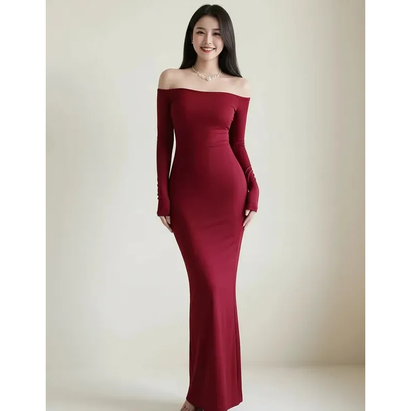 Vestido Longo Feminino Elegante Ombro A Ombro Luxo Noite