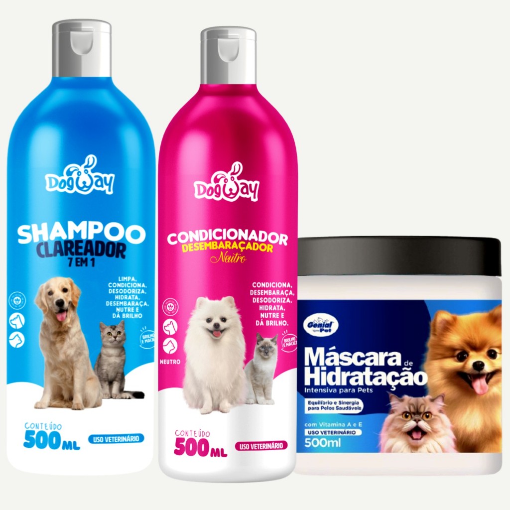 Kit Shampoo Branqueador 7 Em 1 + Condicionador Desembaraçador de Pelagem + Mascara Intensiva Cães Gatos - Banho e Tosa em Oferta na Shopee