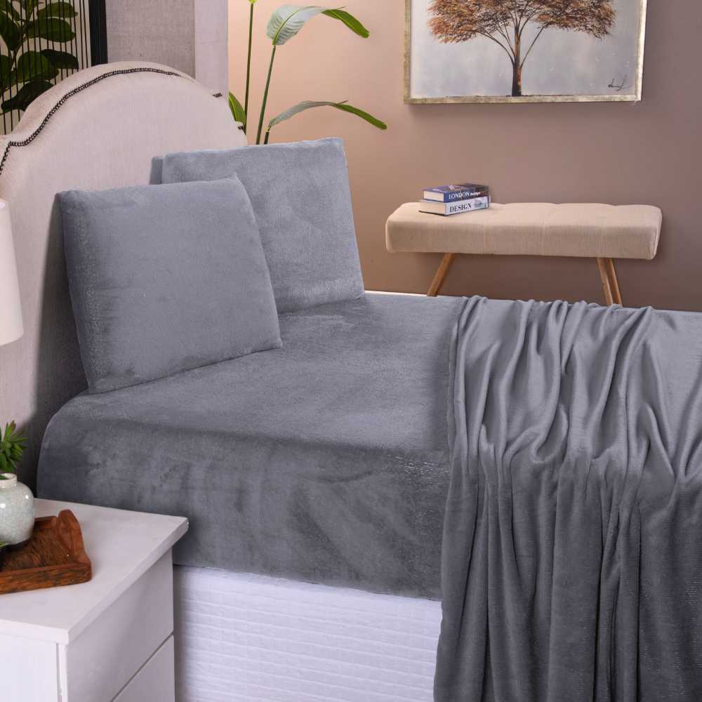 Lençol de Plush 4 Peças - Solteiro/Casal/Queen/King - Lençol de Baixo Com Elástico e Lençol de Cima