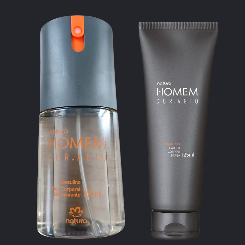 Kit Homem Cor.agio Shampoo Cabelo Corpo e Barba + Desodorante Spray Natura