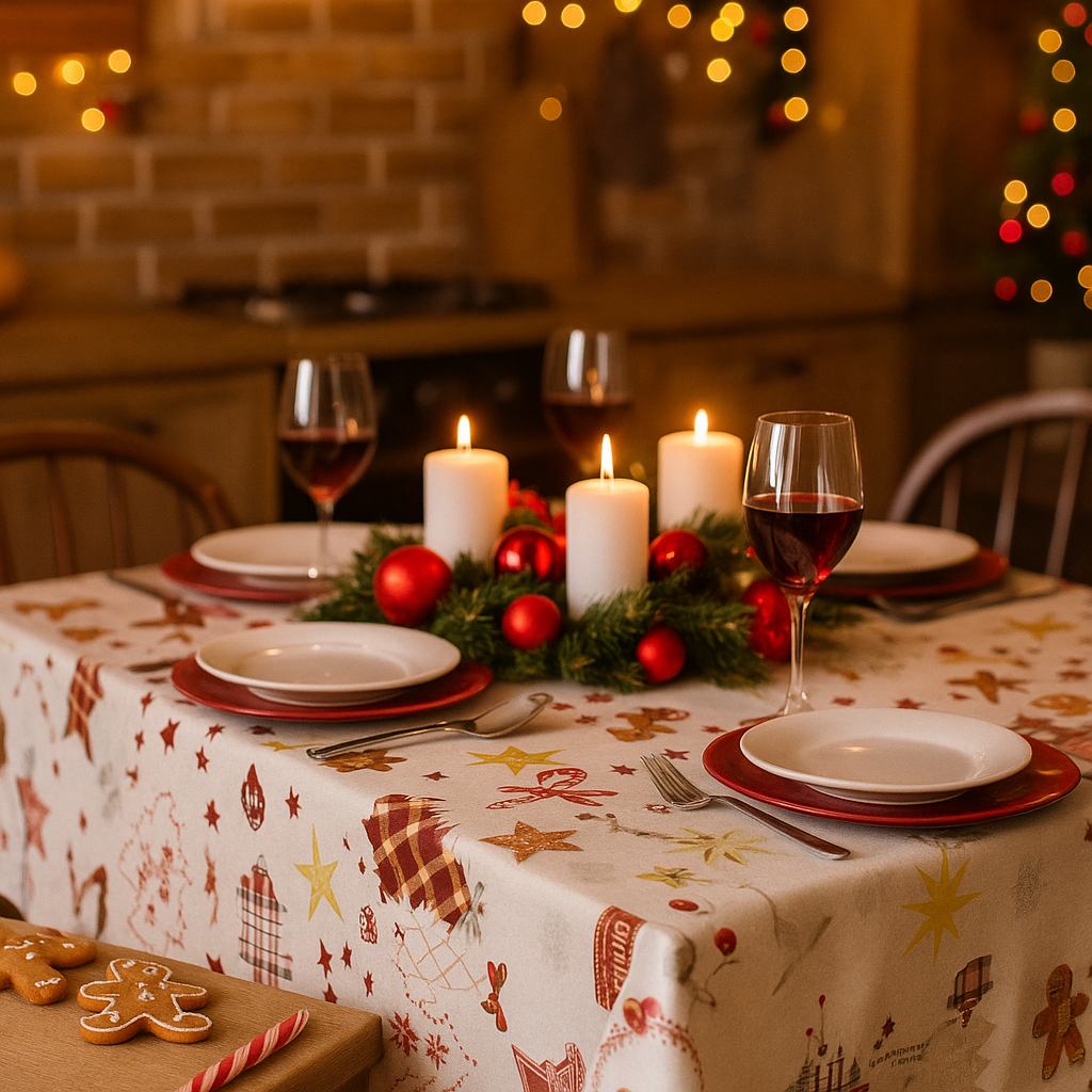 Toalha de Mesa Ano Novo e Natal Impermeável Resistente Fácil de Limpar Cozinha Réveillon Natal Luxo