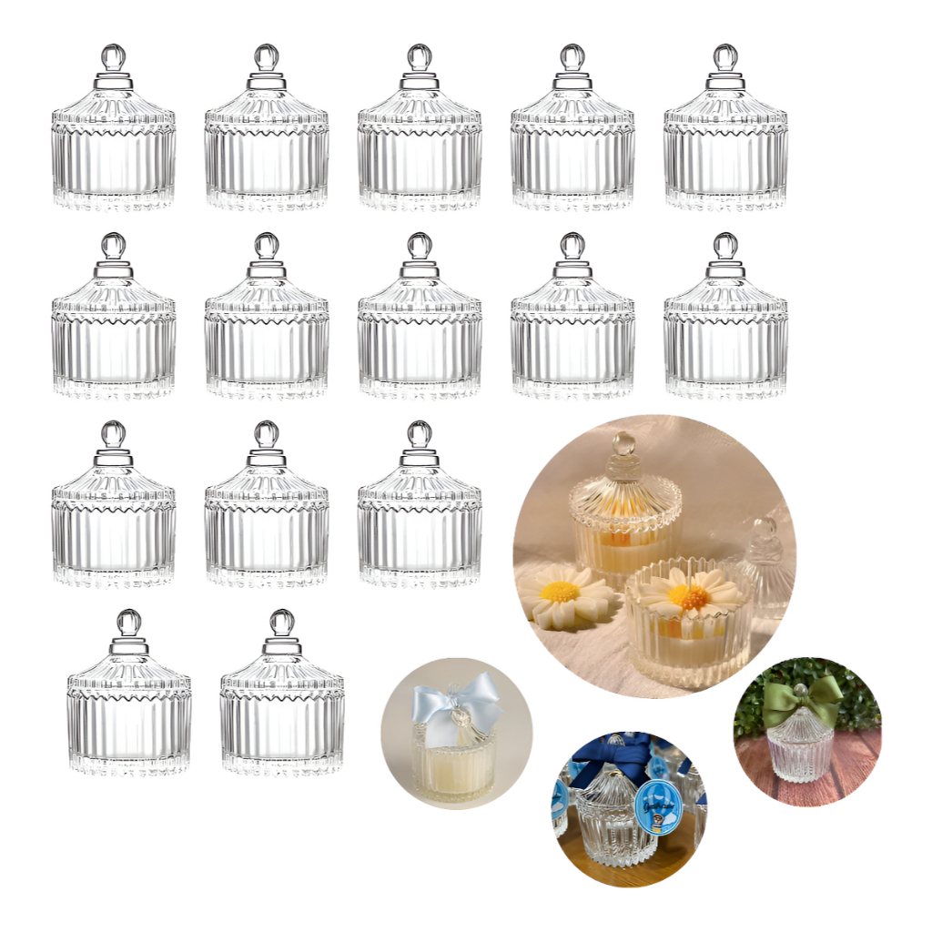 Kit 10 Mini Bombonieres com Tampa Baleiro Lembrancinhas Festa 88 ml Vidro Potiche Lembrancinhas Aniversario Transparente