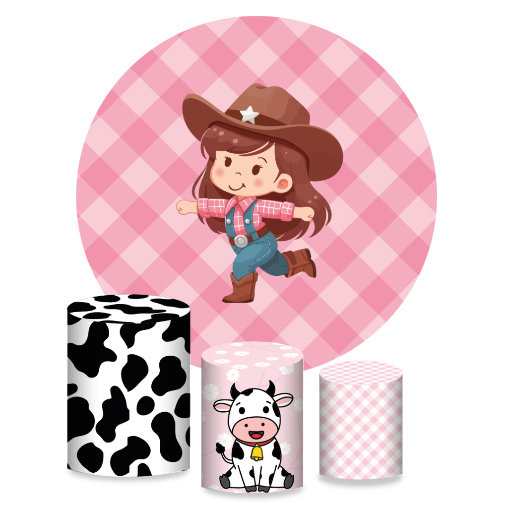 Kit Painel + Trio de Cilindros + Painel Lateral Sublimados Boiadeira Cute