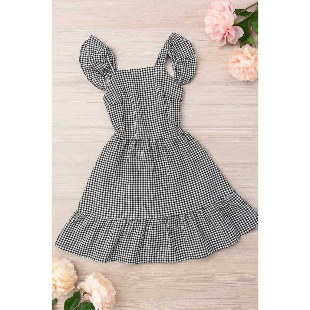 Vestido Infantil e Juvenil de Alça Estampa Xadrez Tecido Crepinho Para Festa Junina Julina Manga Frufru Moda Primavera V