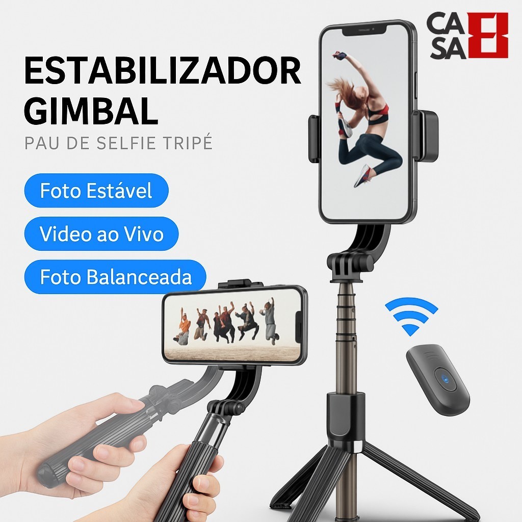 Estabilizador para Celular Gimbal Tripé 86cm Bastão Selfie Bluetooth L08 para Tiktok Live