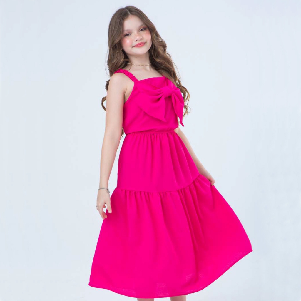 Vestido Infantil e Juvenil com Laço Festas Aniversário Formatura Vermelho Branco Natal