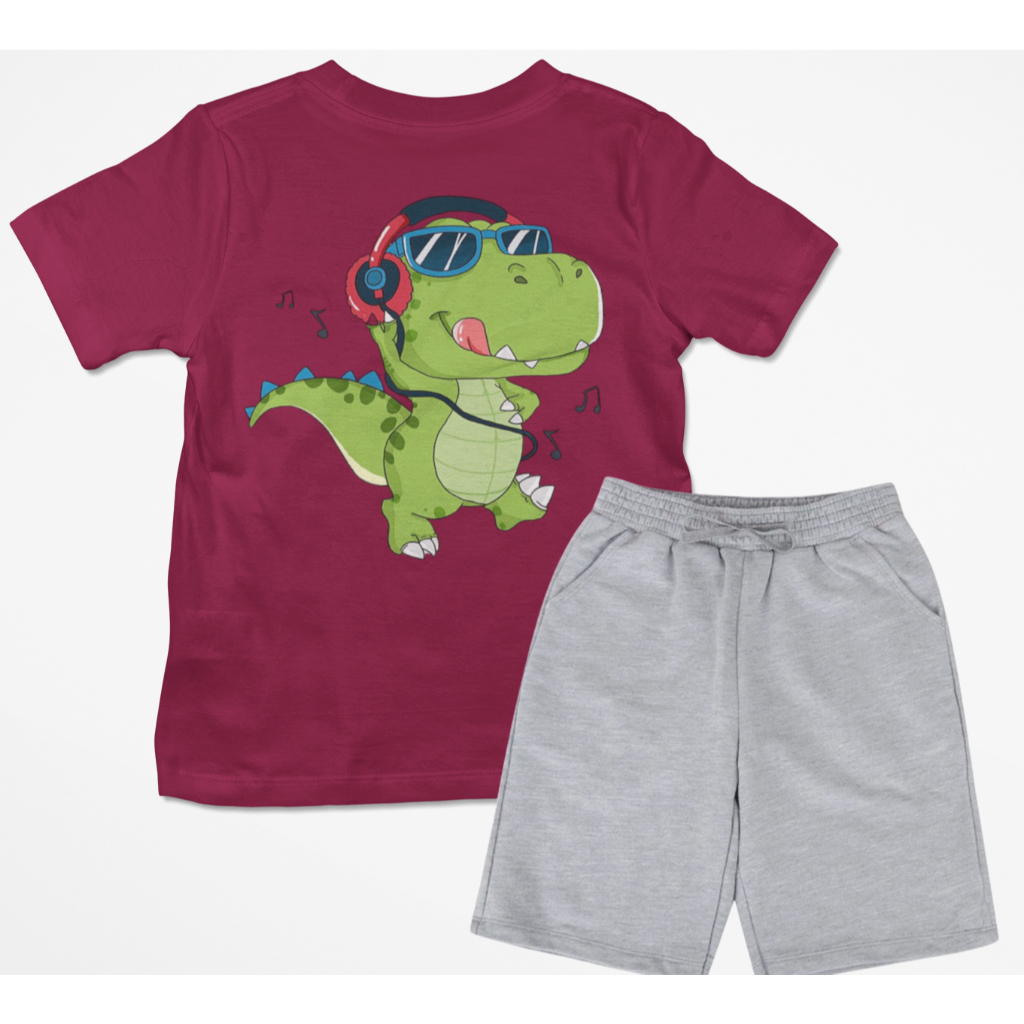 Conjunto Camiseta Bermuda Dinossauro Music Alta Qualidade Infantil Masculino Meninos Boys Lançamento