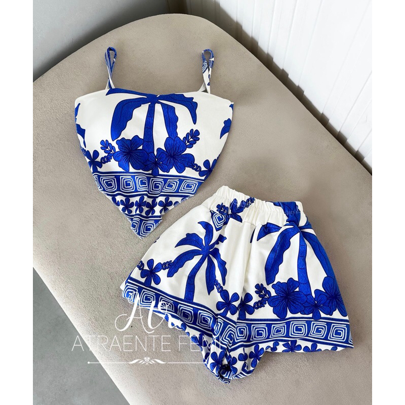 Lançamento conjunto blusinha e short estampado inspiração veste P M G em Oferta na Shopee