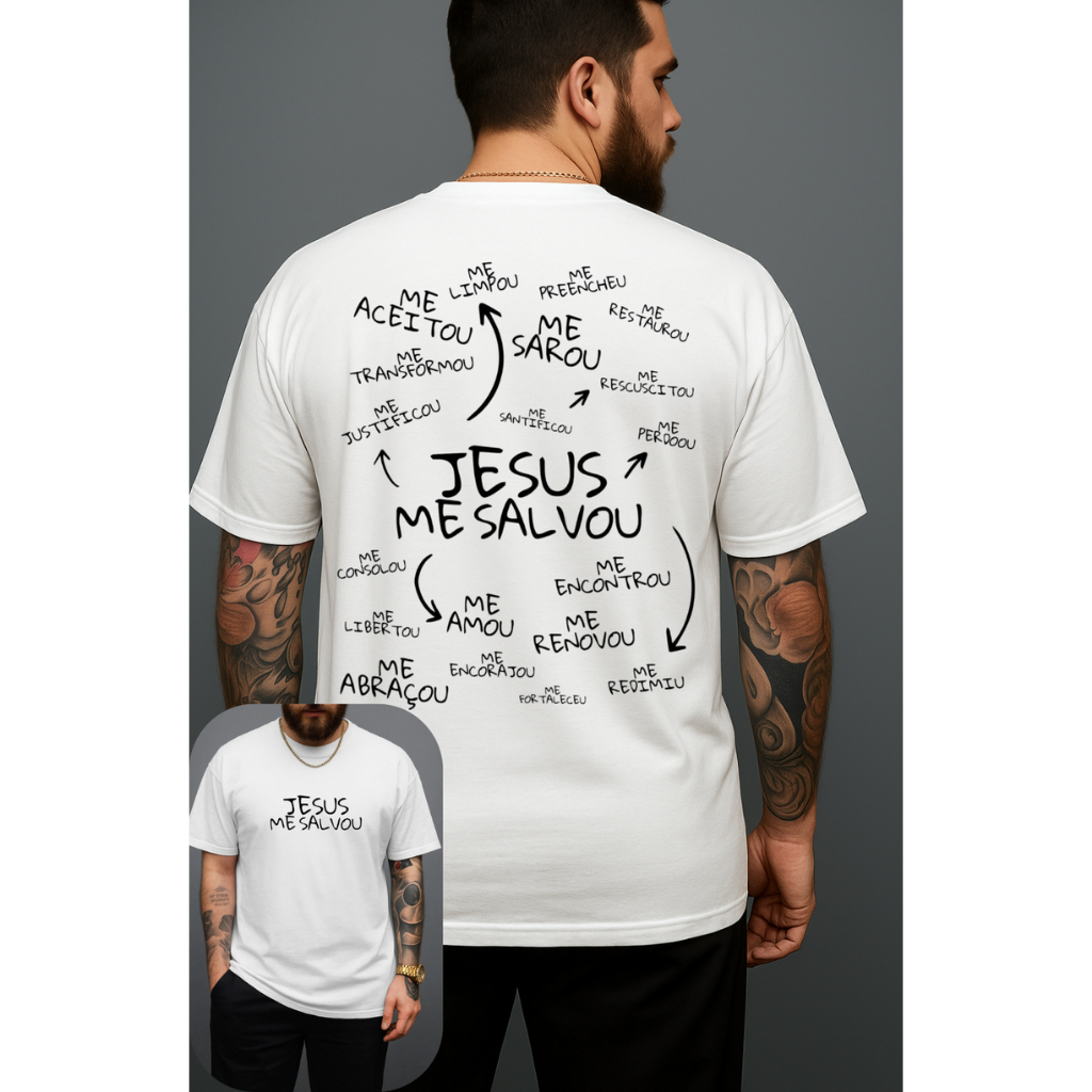 Camiseta Masculina Streetwear Estampada Jesus Me Salvou 100% Algodão Camisa Unissex Premium