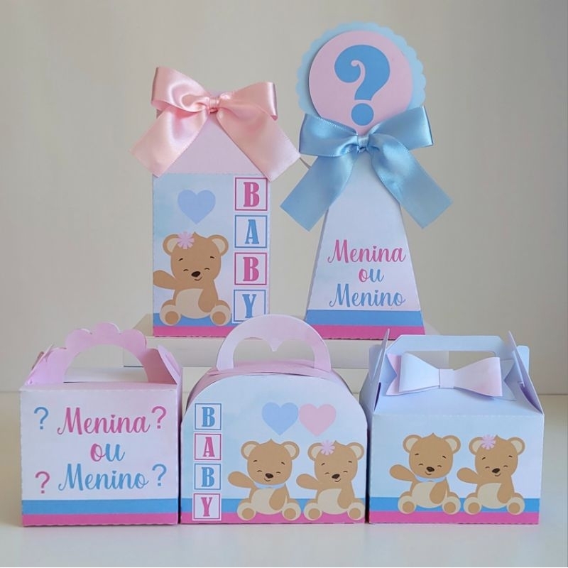 Kit Chá Revelação Ursinhos Rosa e Azul - Caixinhas Personalizadas para Festa