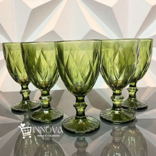 Jogo de Taças Luxo Diamond Verde Copo Vidro 330ml Mesa Posta em Oferta na Shopee