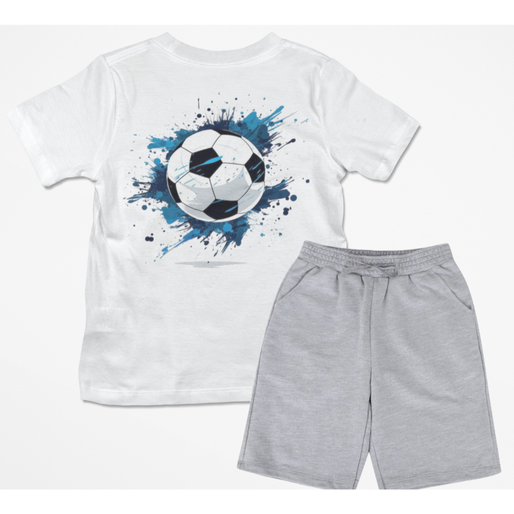 Conjunto Infantil Estampa Futebol Masculino Meninos Boys Diversão Camiseta Algodão Bermuda Moletinho