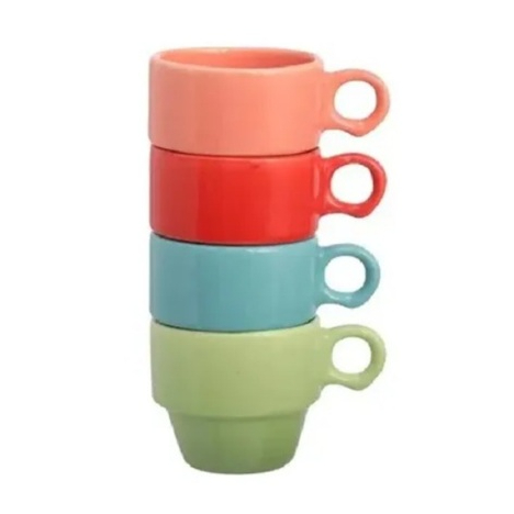 Jogo 4 Xícaras Café Empilhaveis Cerãmica 90Ml em Oferta na Shopee