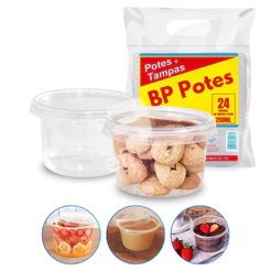 48 potes - KIT Pote descartável com tampa 250ml - REDONDO - p/ bolo no pote, açaí e entre outros