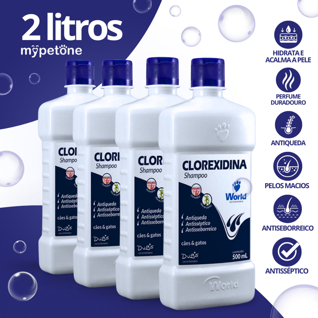 Kit 4 Shampoo World Veterinária Dug's Clorexidina Cães & Gatos - 500 mL em Oferta na Shopee