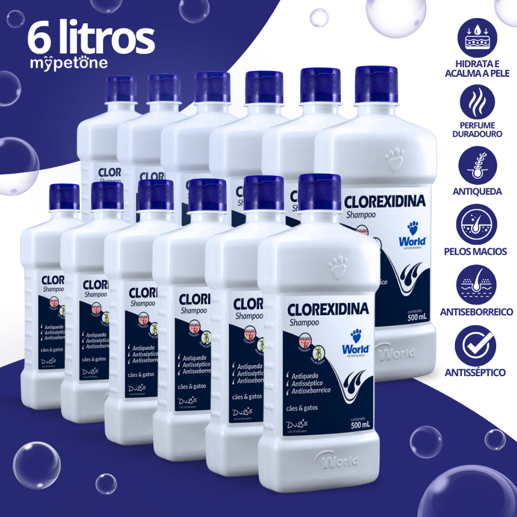 Kit 12 Shampoo World Veterinária Dug's Clorexidina Cães & Gatos - 500 mL