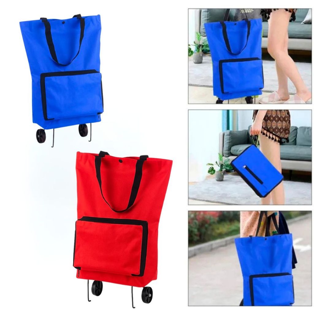 Bolsa Carrinho Dobrável de Compras com Rodinhas Reforçada Bolsa Sacola 2 em 1