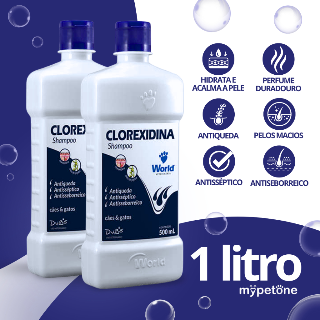Kit 2 Shampoo World Veterinária Dug's Clorexidina Cães & Gatos - 500 mL