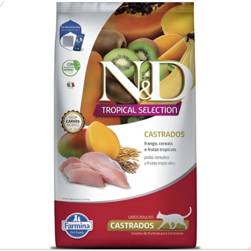 Ração ND tropical Selection Gatos castrado 7kg Frango