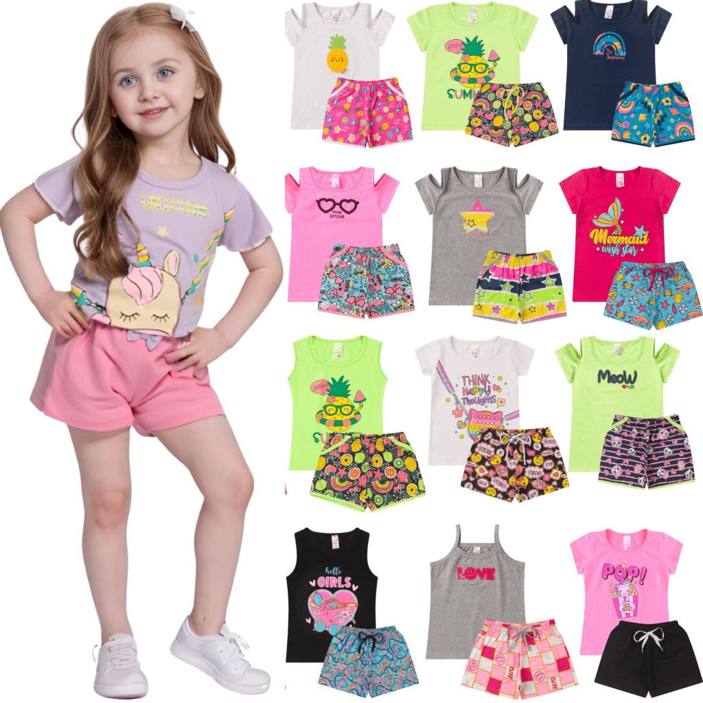 Kit Sortido 10 Peças de Roupas Infantil Menina - Kit com 5 Conjuntos de Roupa Infantil Menina Verão Feminino Bebê