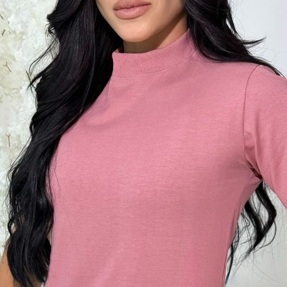 BLUSA FEMININA CAMISETA DE GOLA ALTA CASUAL T-SHIRT 100% ALGODÃO BÁSICA LISA