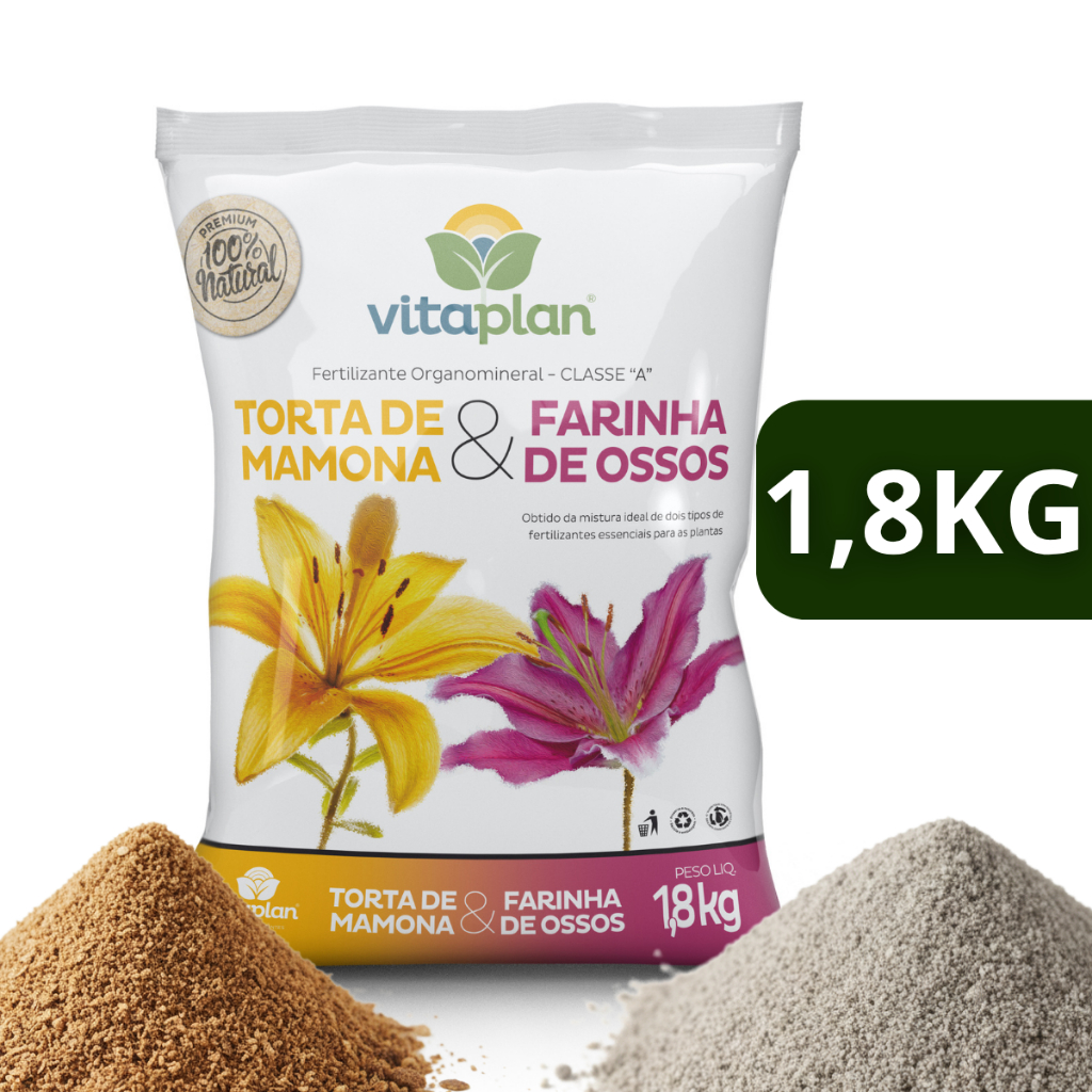 Fertilizante Torta de Mamona + Farinha de Osso 1,8kg Vitaplan Adubo Orgânico