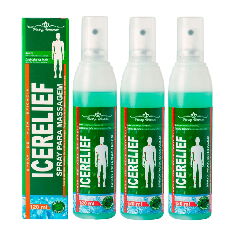 Kit c/ 3 Spray Icerelief Alta Eficácia Pierry Wermon 120mL - Para massagem