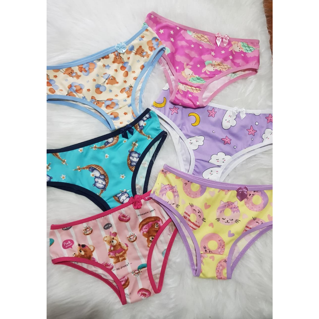 Kit 15 Calcinha Menina Estampada Infantil Suede Estampa Divertida Colorido Algodão Confortável