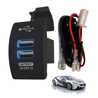 Tomada Carregador Veicular Duplo USB 6820 Neon Azul Para Carro Moto Caminhão Barco Lancha Onibos