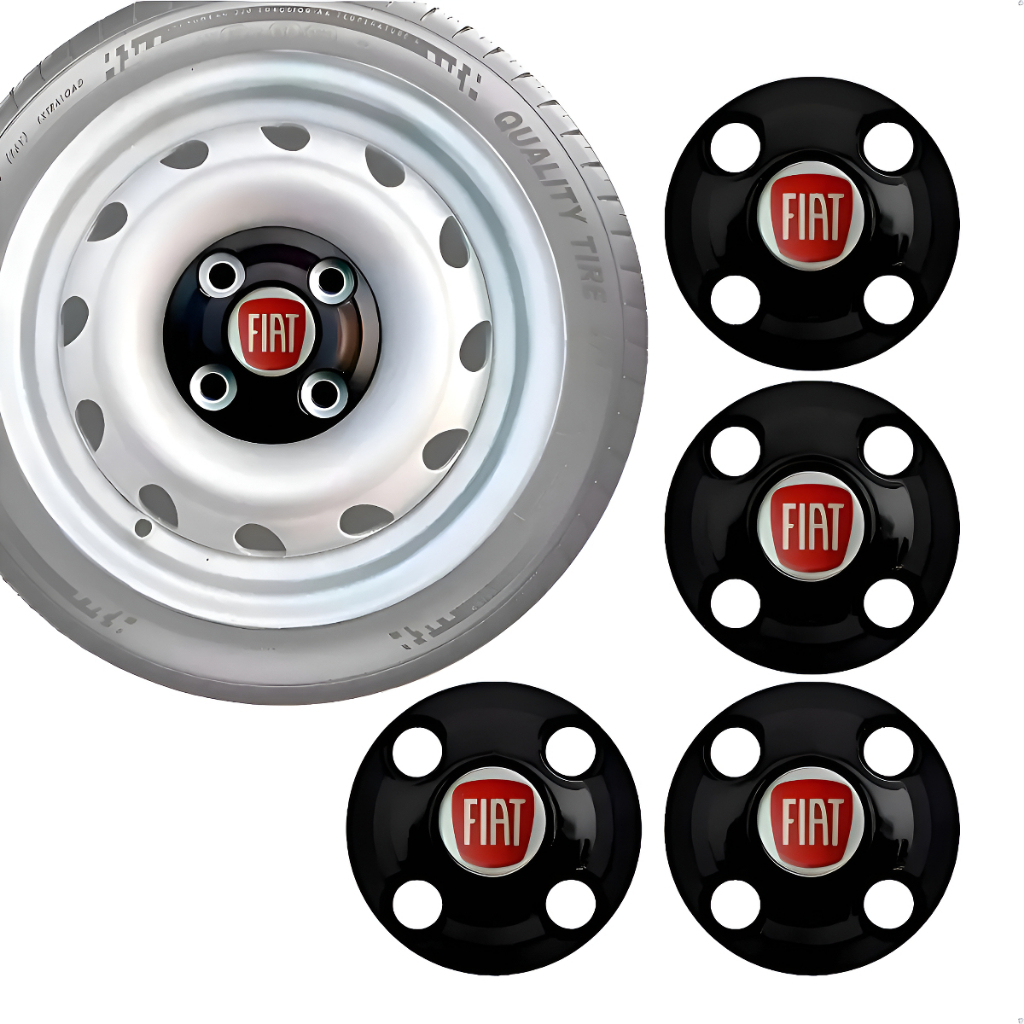 Kit 4 Calota Centro Roda Fiat Palio Uno Aro 13 14 15 4x100 Preto Fiat